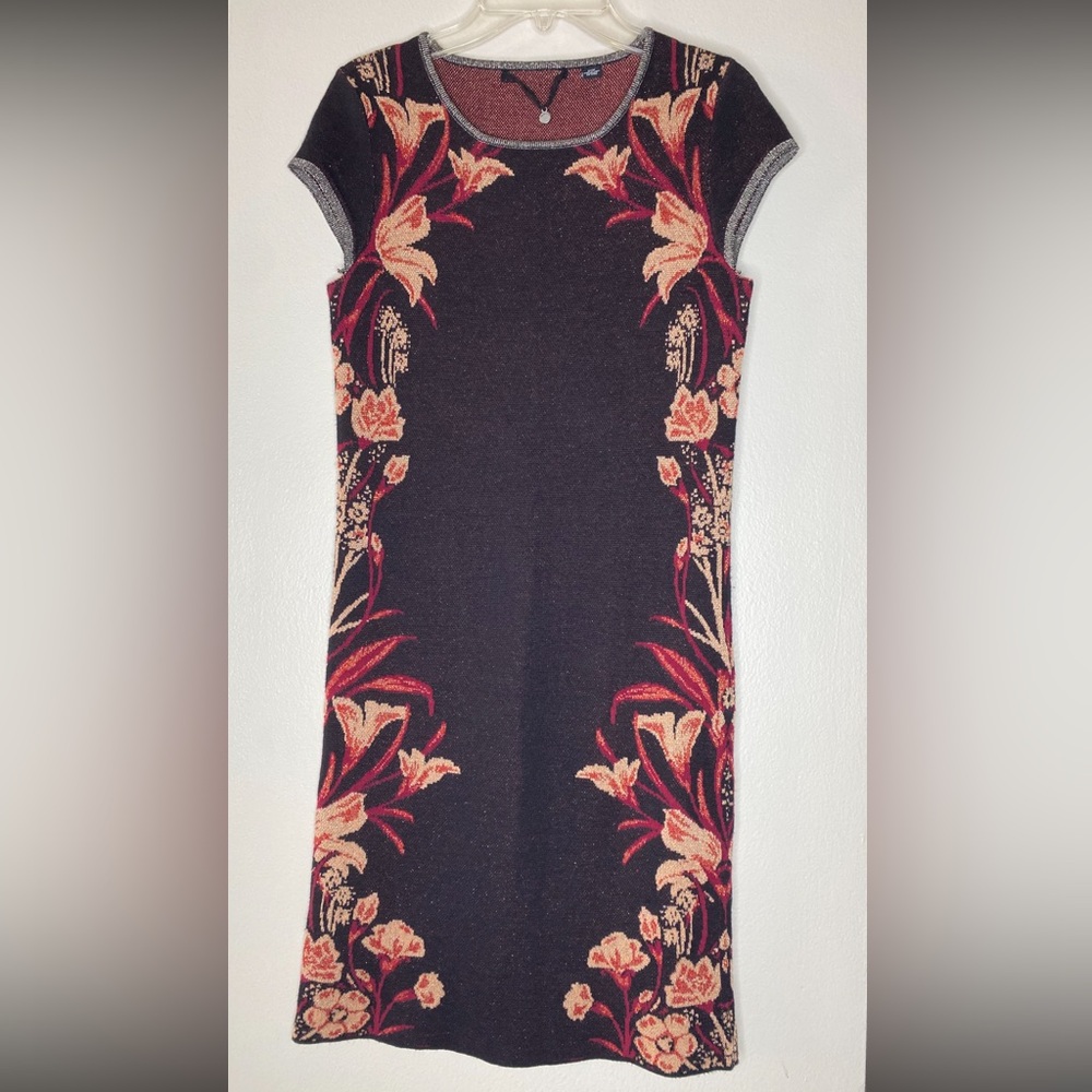 NWOT! Anthropologie Knitted & Knotted Moretta Floral Knit Dress black - Size XXS